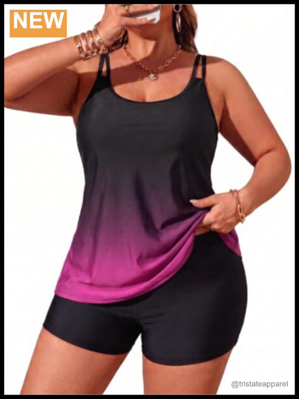 Plus Size Tankini Swimsuit Set with Boyshort High Waisted Tummy Control
